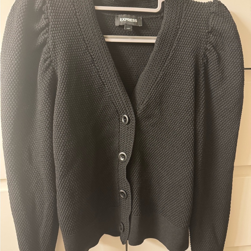 Express Women's Black Puff Sleeve Knit Cardigan Sweater